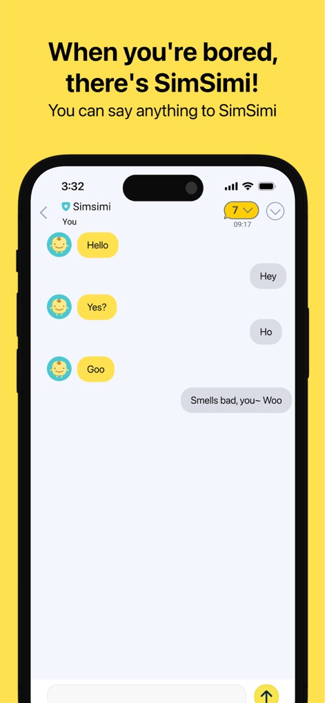 SimSimi - Witness live chat exchanges within the app, demonstrating the interactive chat bubbles and the responsive nature of the SimSimi character.