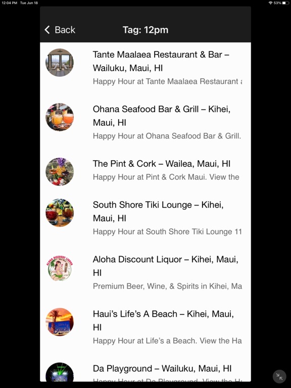 Maui Happy Hours iPad screenshot 4 - Food & Drink app