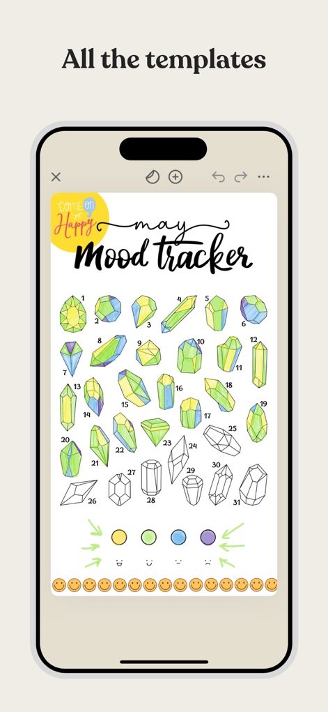 Planner & Journal - Zinnia - Mit diesem kreativen Stimmungs-Tracker können Nutzer ihre Emotionen protokollieren, wobei das einzigartige Edelstein-Design jedem Tag eine besondere visuelle Darstellung verleiht.