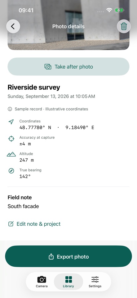 GPS Camera: Fieldnote screenshot 6