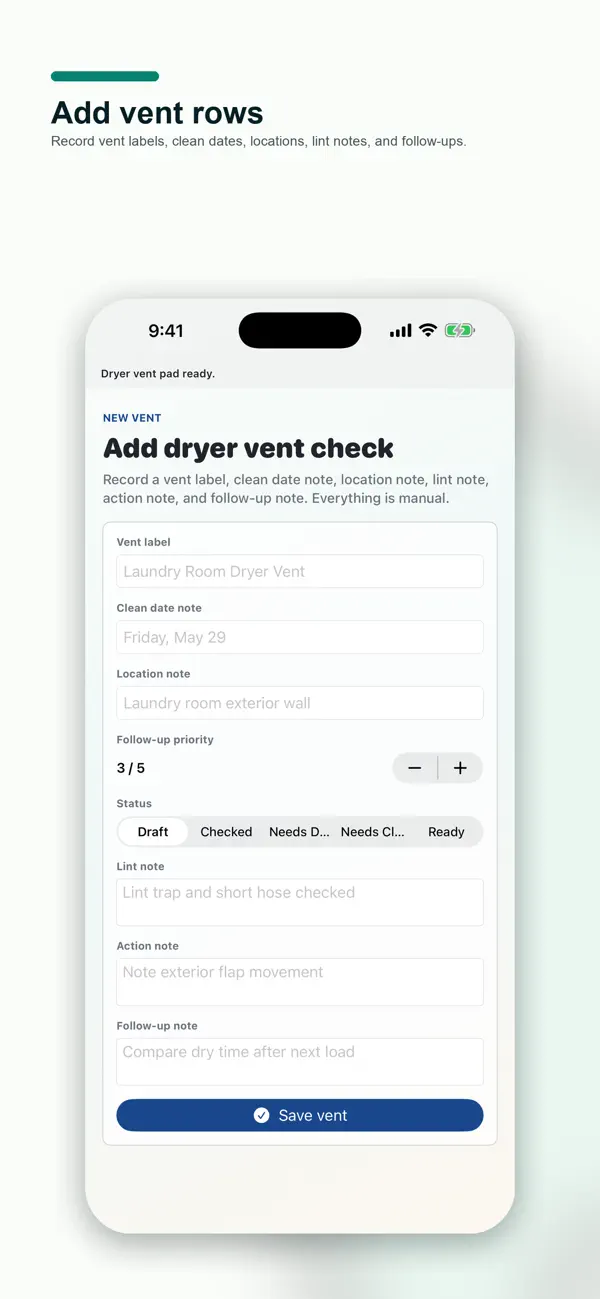 Screenshot #2 pour Dryer Vent Check Pad