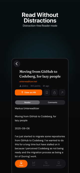 Hacker News App. Screenshot 2 of 5