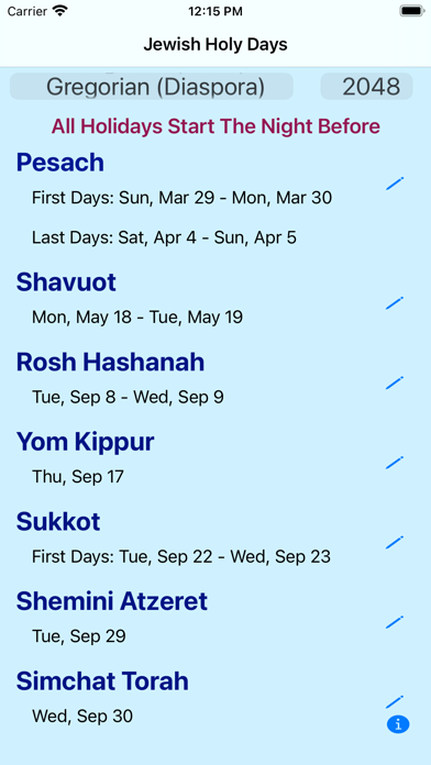Jewish Holy Days Screenshot