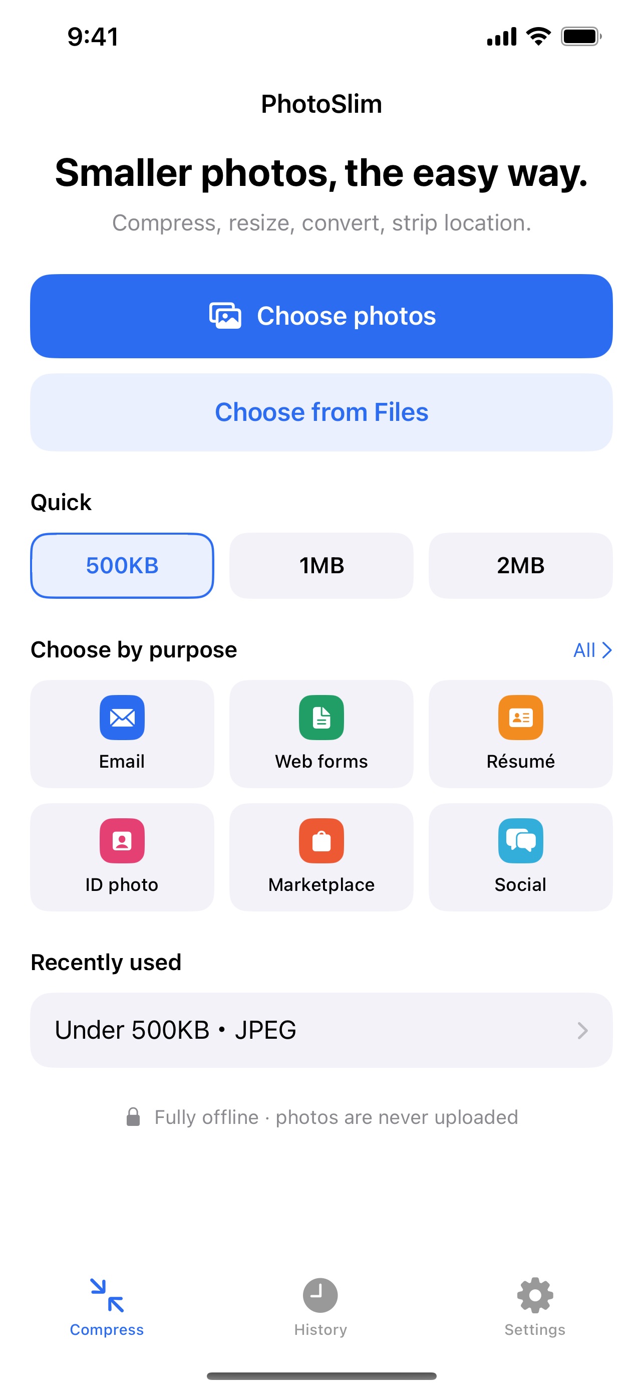 Screenshot 1 of PhotoSlim - Photo Compressor