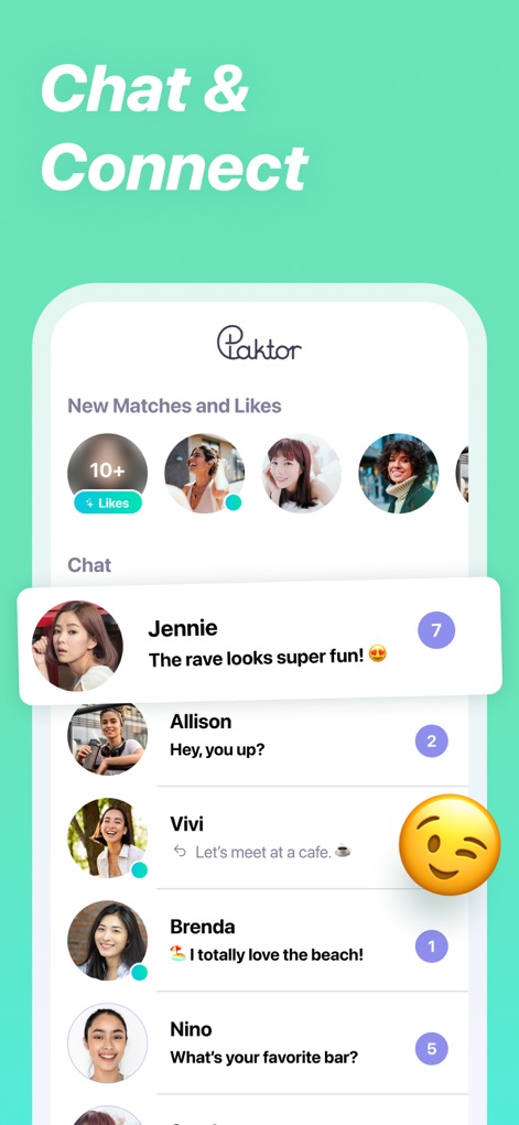 Paktor Dating App: Chat & Meet - Explore the app's dynamic chat interface, which organizes new matches and ongoing conversations, making it easy to engage with diverse chat messages and emojis.