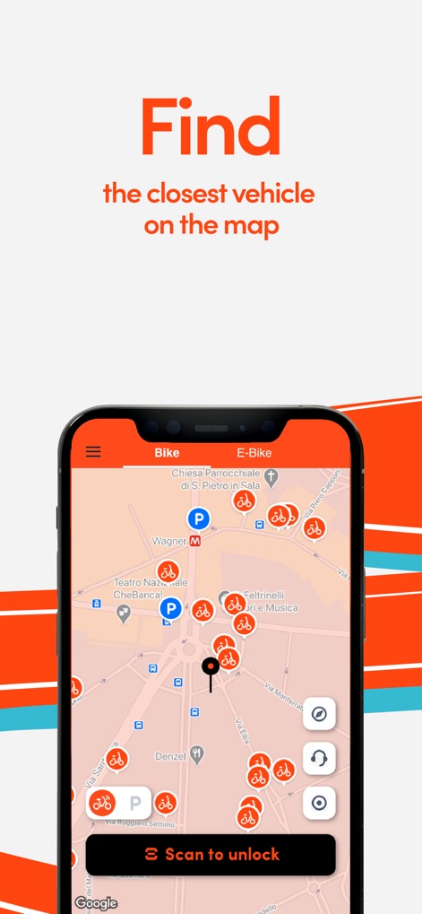 RideMovi Smart Sharing Service - The tool features a dynamic map interface, displaying real-time locations of available bikes and e-scooters for convenient access.