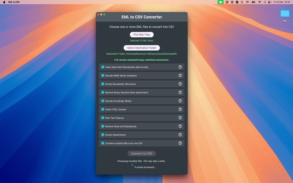 #2. EML to CSV - Email Extractor (macOS) Podle: Cleverson
