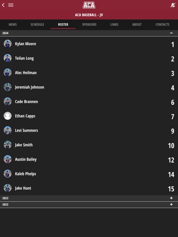 ACA Athletics iPad screenshot