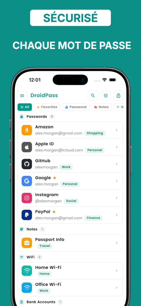 Screenshot #1 pour DroidPass: Mots de Passe
