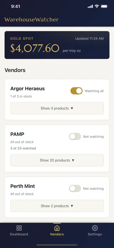 Warehouse Watcher Gold Tracker screenshot 2 of 3