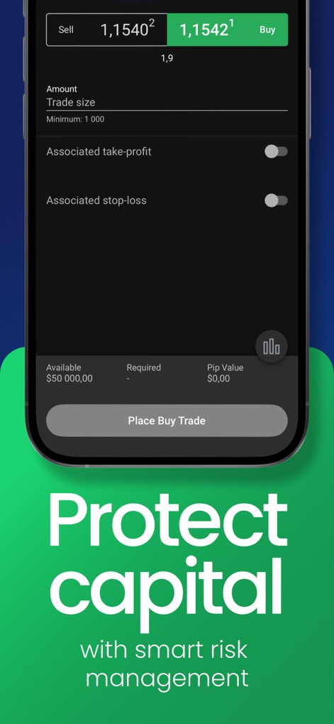 FOREX.com Forex Trading Broker - The platform facilitates risk control with options to set "Associated take-profit" and "Associated stop-loss" levels directly within the trade entry screen.
