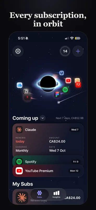 Moons: Subscription Tracker screenshot 1 of 5