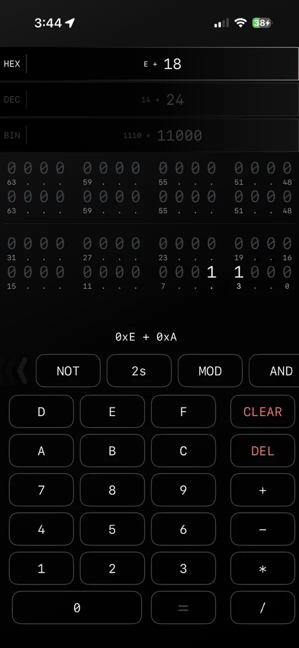 #5. BinaryHexCalc (iOS) Bởi: Matthew Mesropian