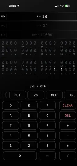 Screenshot von BinaryHexCalc auf dem iPhone 5