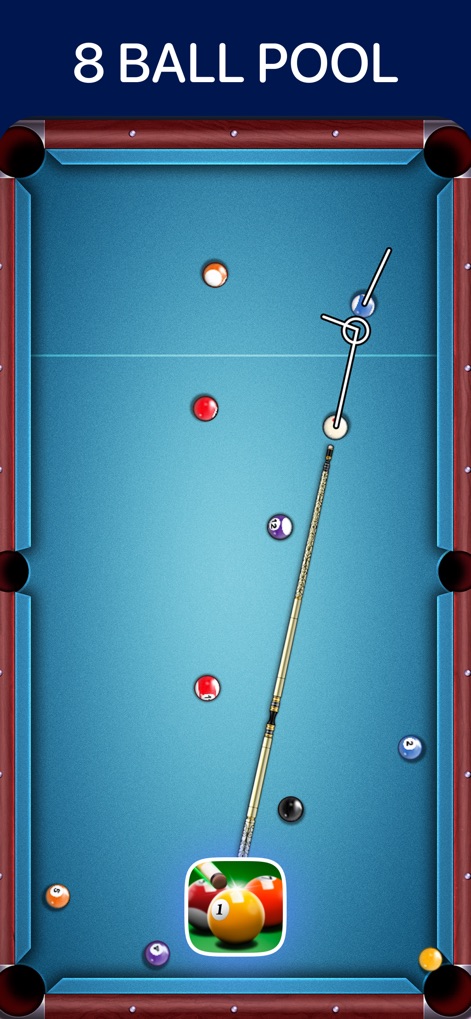 2 Player Games Offline - 1234 - La detallada mesa de billar (X) con las bolas numeradas y la línea de puntería (Y) demuestran la experiencia de juego inmersiva y precisa.