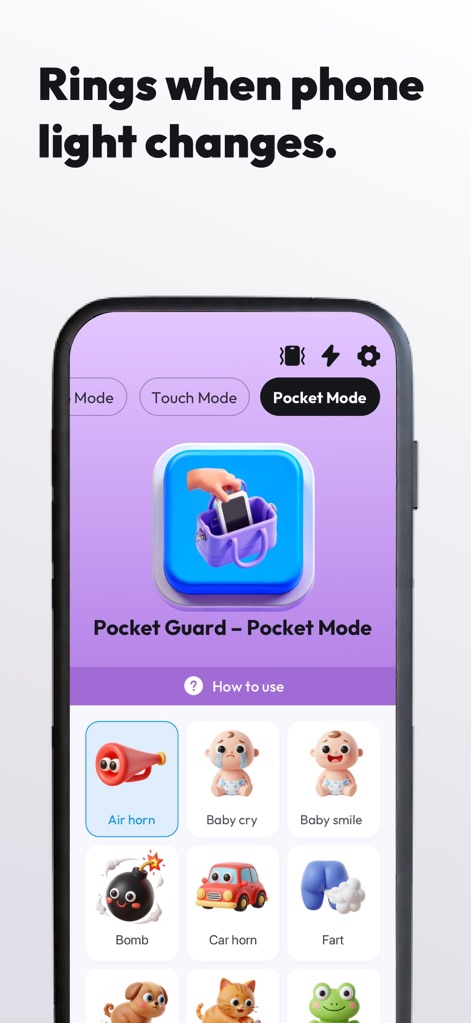 ClapSeek: Find phone by clap - Discover the 'Pocket Mode' for discreet security, where the app protects your device by alerting users with a chosen sound from the extensive sound options grid when removed from a pocket or bag.