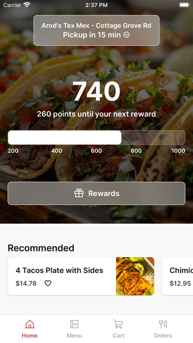 Arod's Tex Mex app screenshot