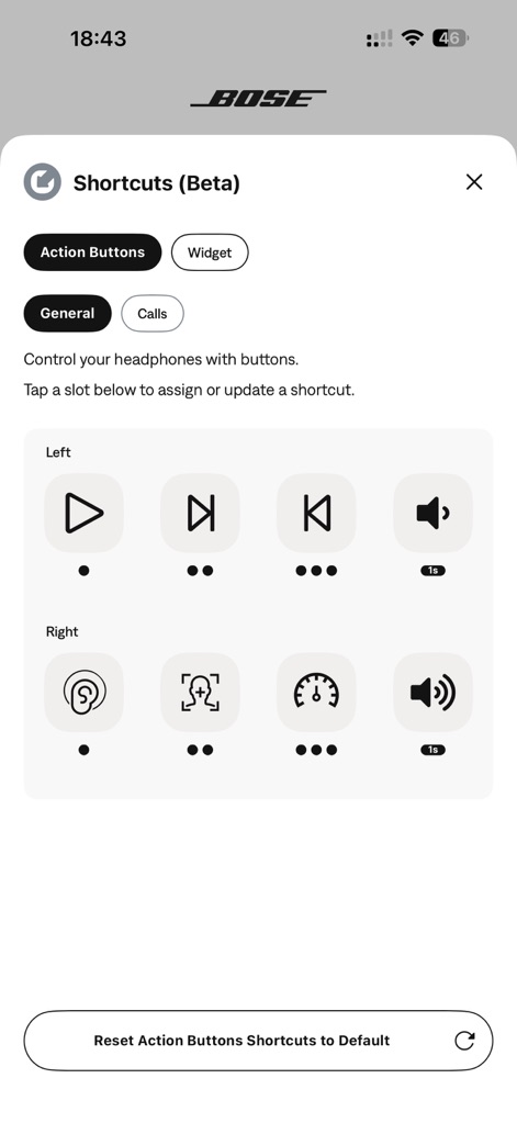 Bose QC Earbuds - Personalize earbud controls by assigning custom actions to left and right buttons, enabling quick access to functions like playback and noise control.