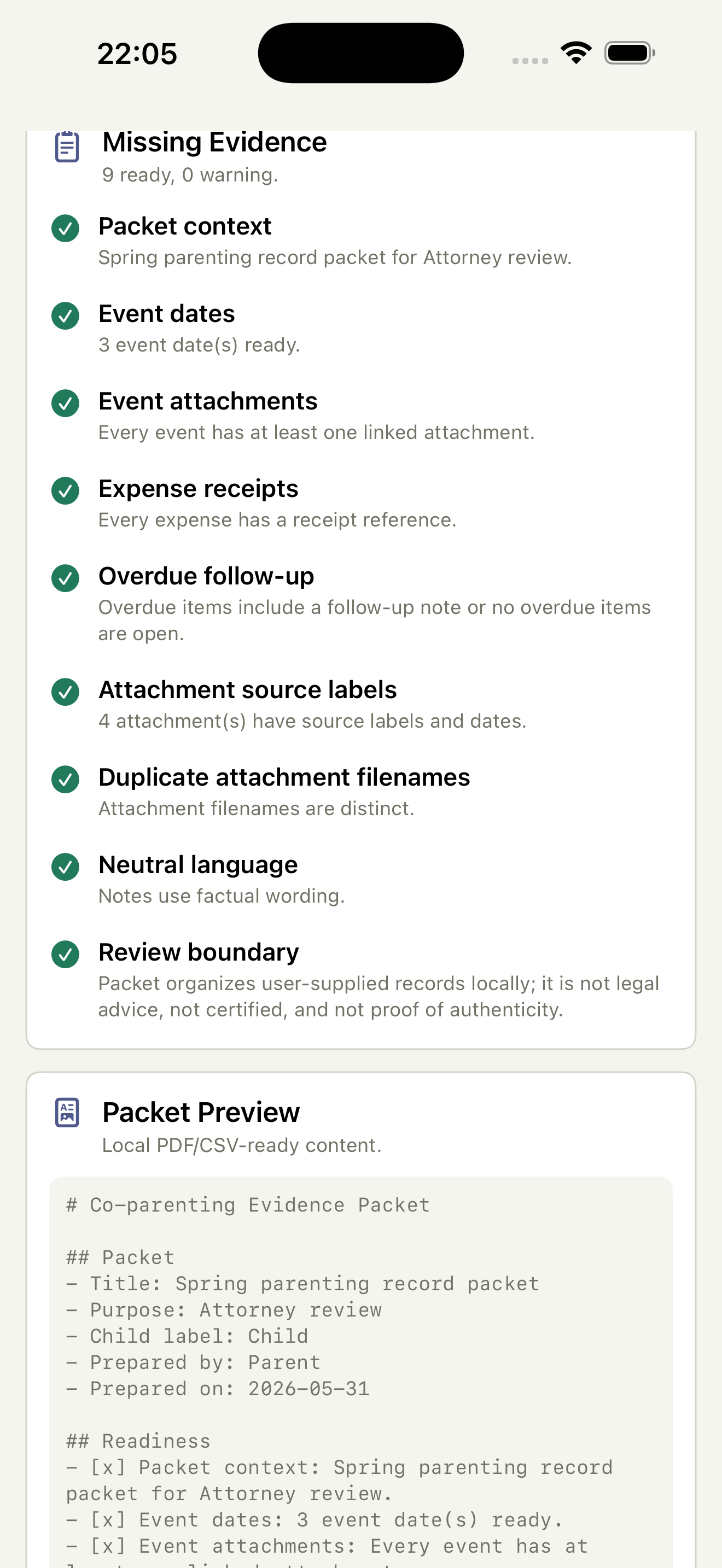 Co-parenting Evidence Journal screenshot 5