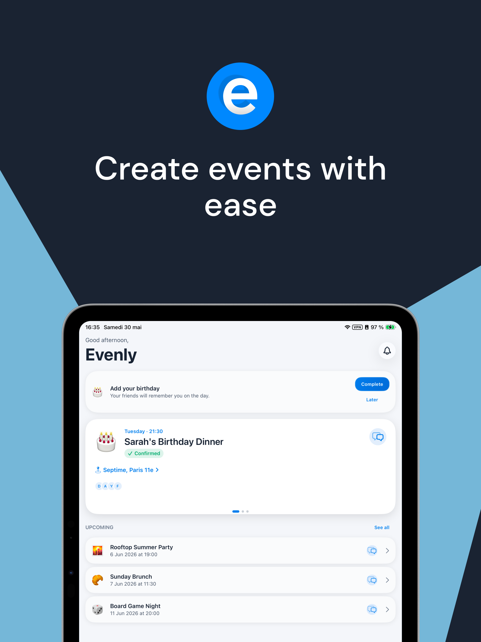 Evenly: Plan your events