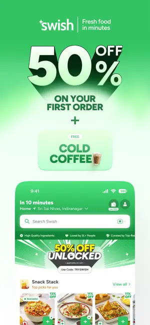 Swish: 10-Min Food Delivery iPhone screenshot 1