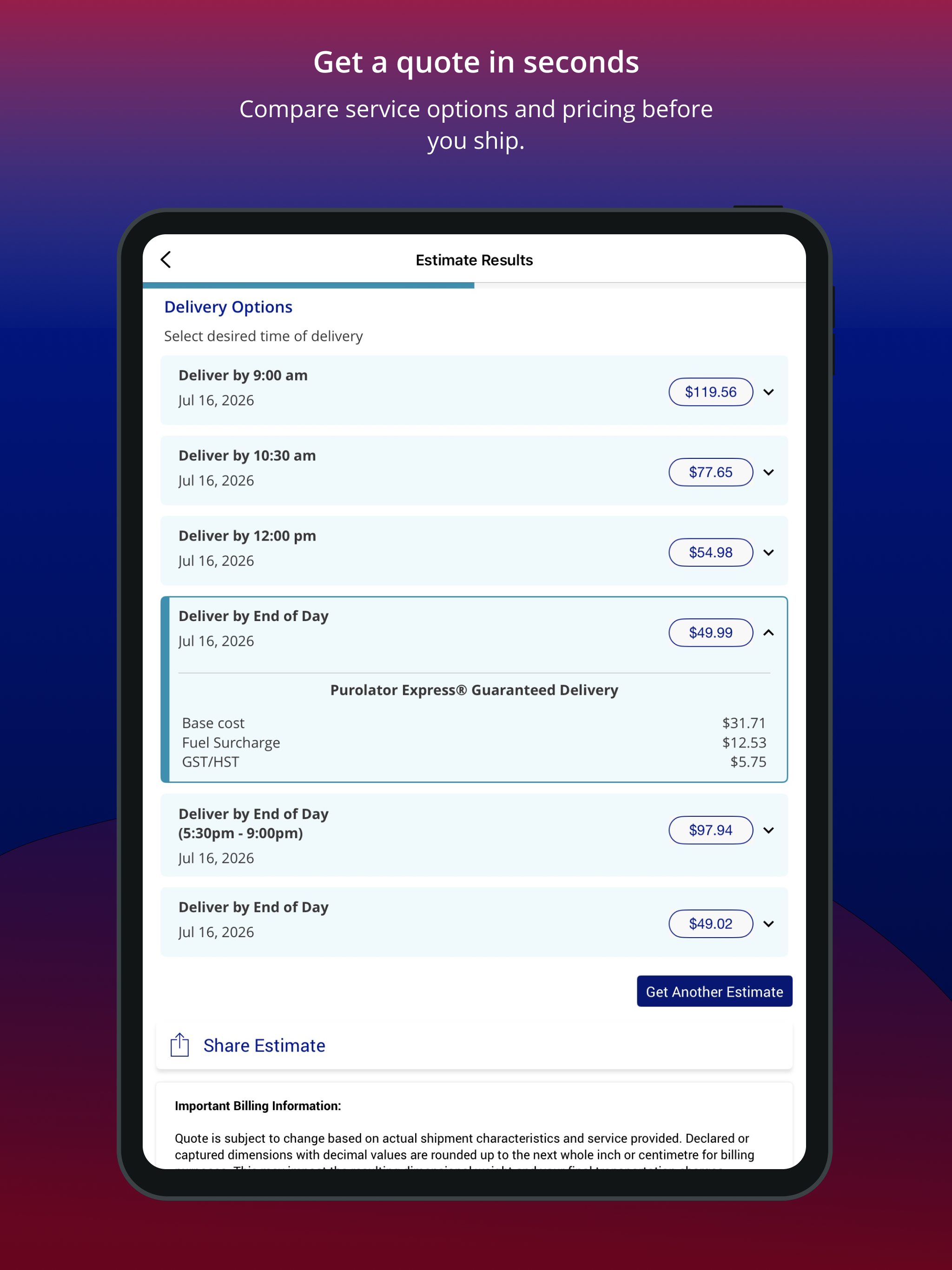Purolator screenshot 6