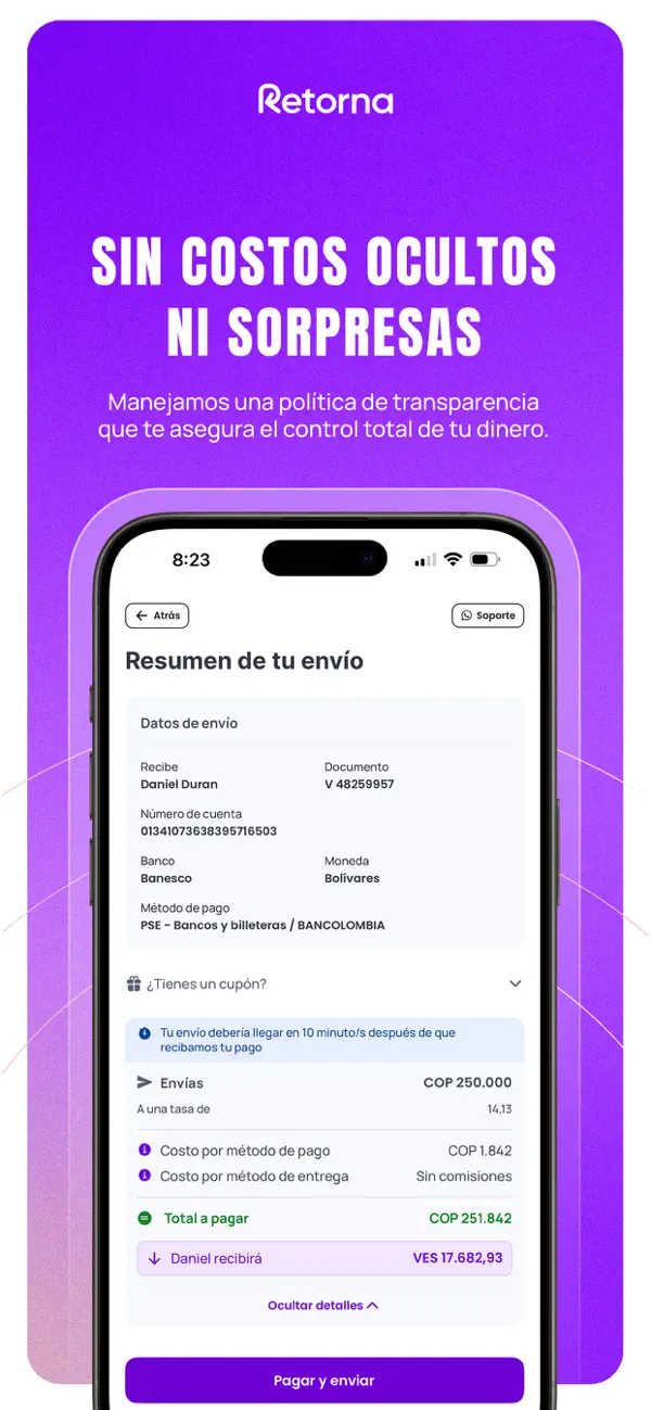 Screenshot #2 pour Retorna: envía dinero seguro