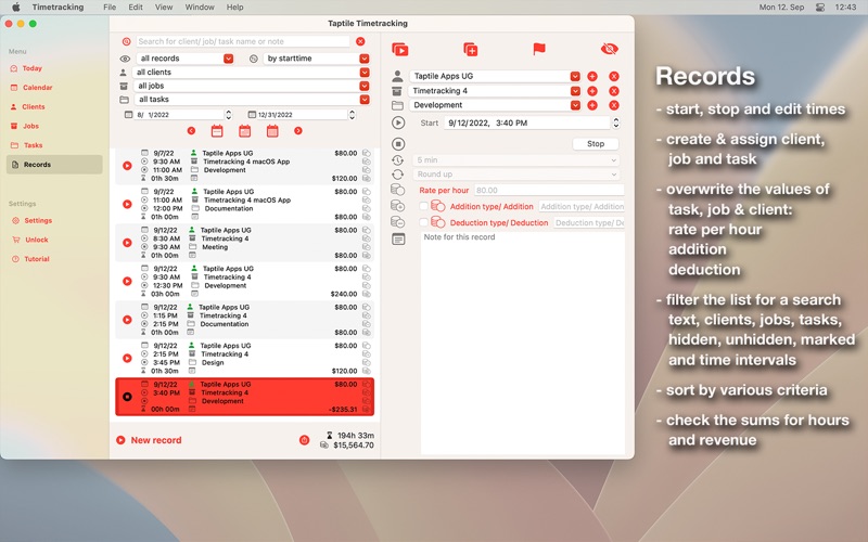 Taptile Timetracking. Screenshot 6 of 10