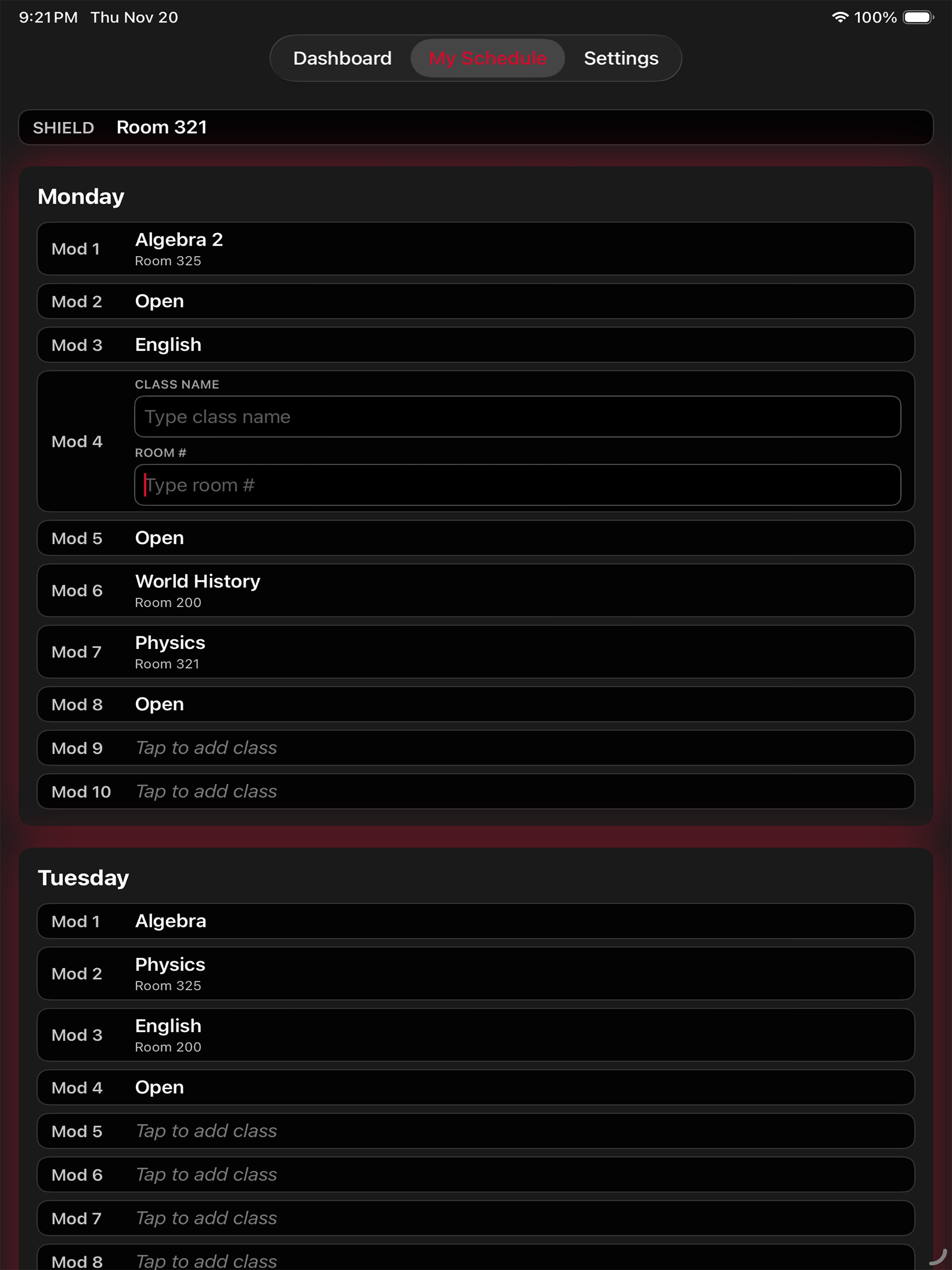 WHS Sched screenshot 6