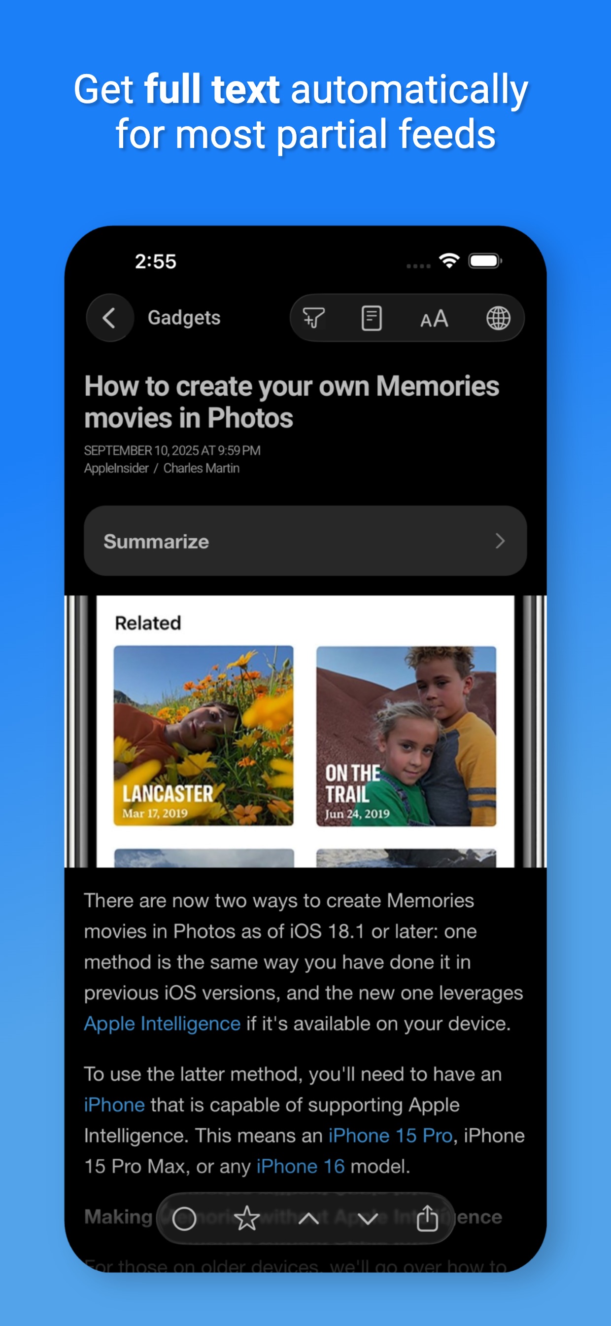 Get full text automatically for most partial feeds