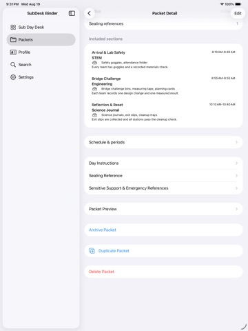 SubDesk Binder iPad screenshot