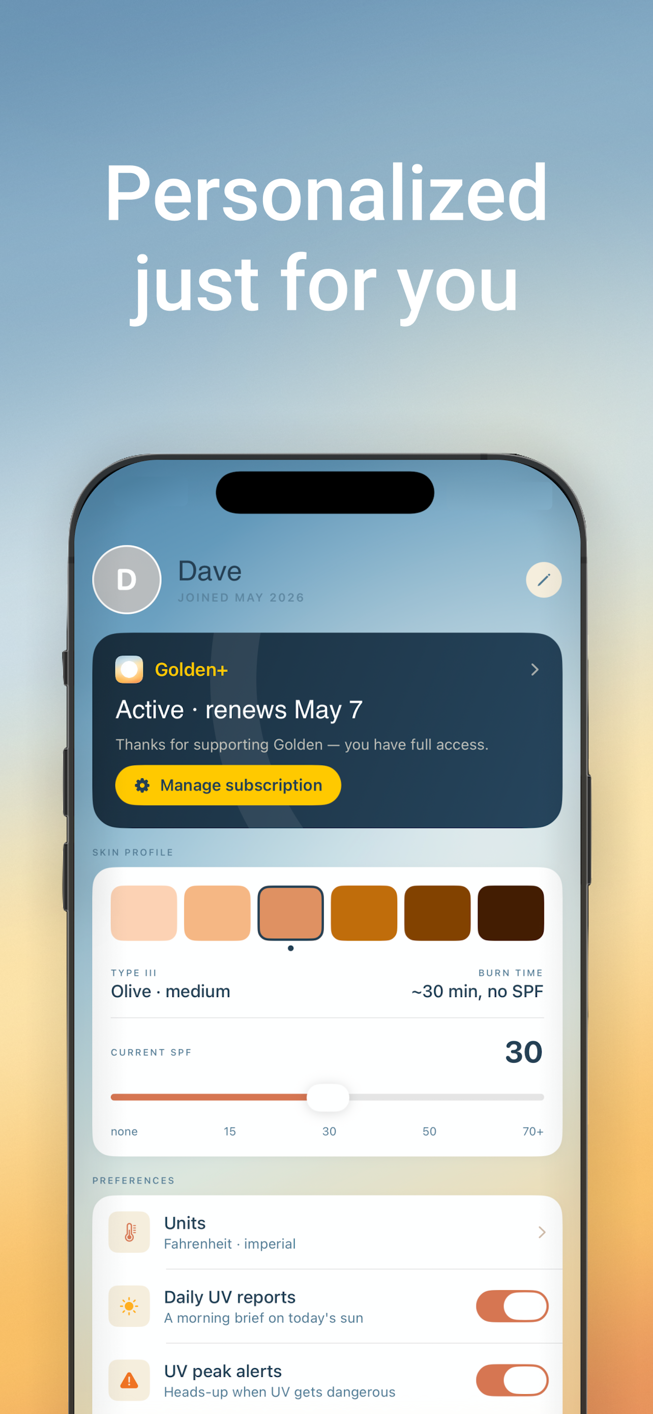 Golden: UV Index & Tan Timer