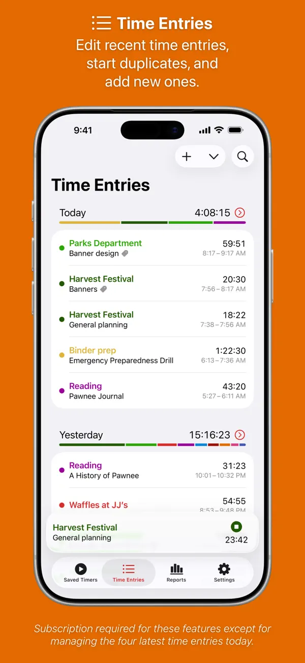 Timery for Toggl iPhone App Screenshot 2 – Produktivität