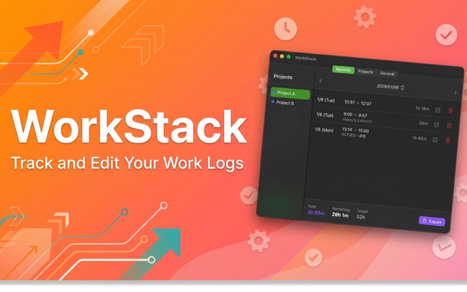 #2. WorkStack - Time Logger (macOS) Ved: Miwa Takayoshi