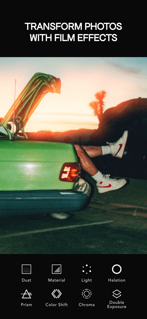 Afterlight: Film Photo Editor - Discover the powerful impact of effects such as "Halation" and "Double Exposure" that provide authentic film emulation techniques to elevate any photograph.