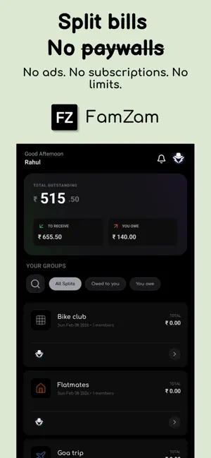 Famzam: Split Bills & Expenses screenshot 1