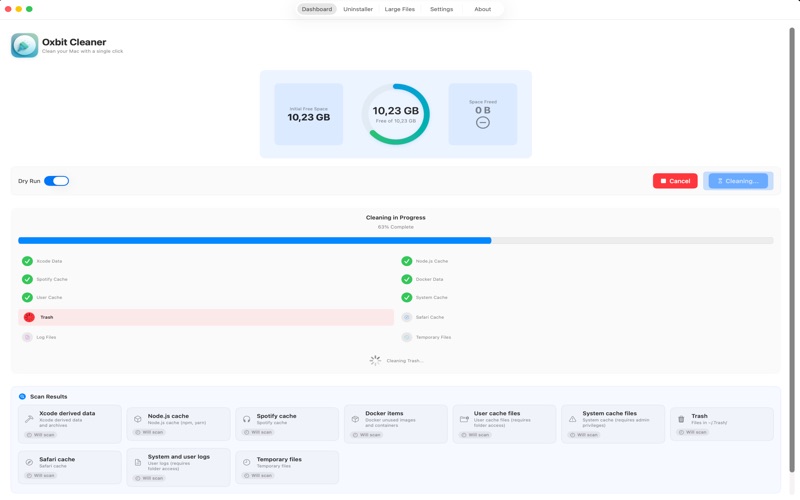 OxbitCleaner app screenshot