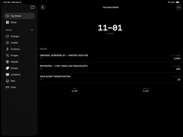 Production Budgets iPad screenshot