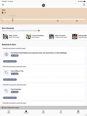 Cream and Coffee Rewards iPad screenshot