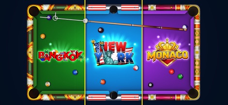 8 Ball Battle - Pool Games - Explore the diverse environments available, from the lush green of 'Bangkok' to the iconic blue of 'New York', offering varied visual backdrops for matches.