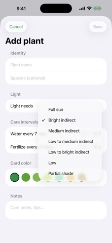 PlantNote Care iPhone screenshot