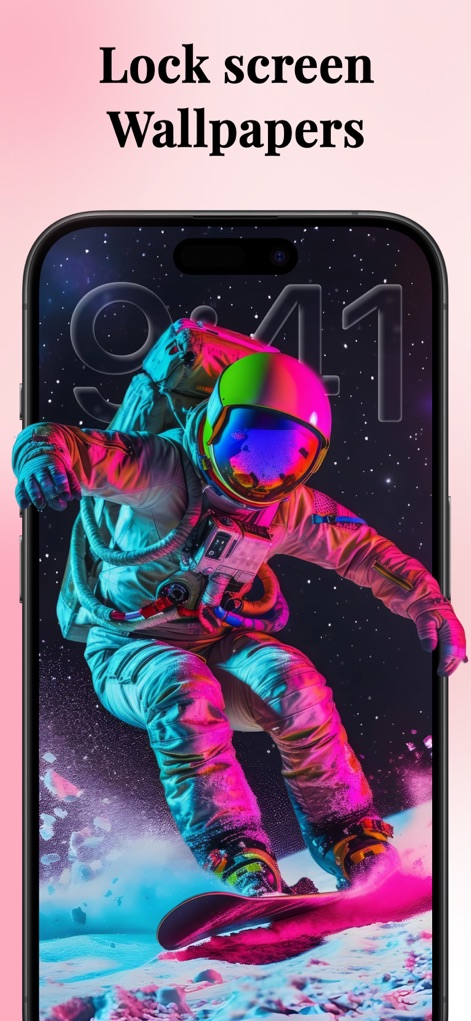 Icon Changer: Widget.s, Themes - Immerse yourself in the app's diverse lock screen wallpapers, showcasing a dynamic astronaut artwork and the sleek digital time display.