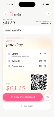 Tabbit: Split Bills Fast iPhone screenshot