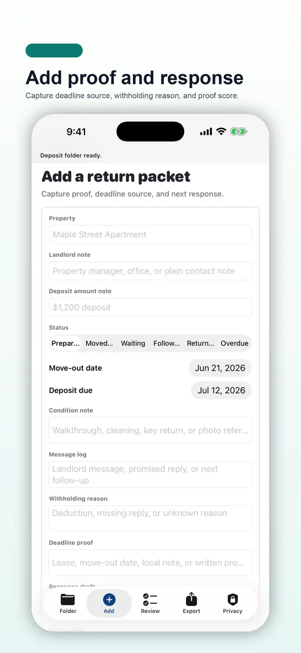 Screenshot #2 pour Rental Deposit Return Folder