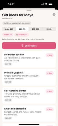 Giftwise: Birthday & Gift List iPhone screenshot