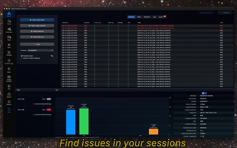 N.I.N.A. Session Analysis screenshot