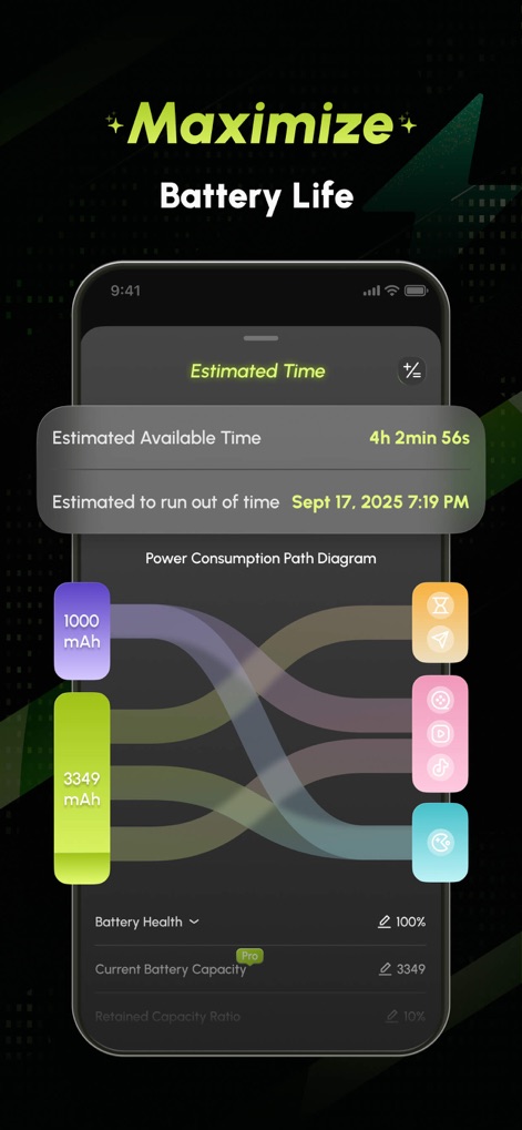 Blanko: Live Wallpaper - Understand power usage with the "Power Consumption Path Diagram" and gain insights into "Estimated Available Time" to maximize device uptime.