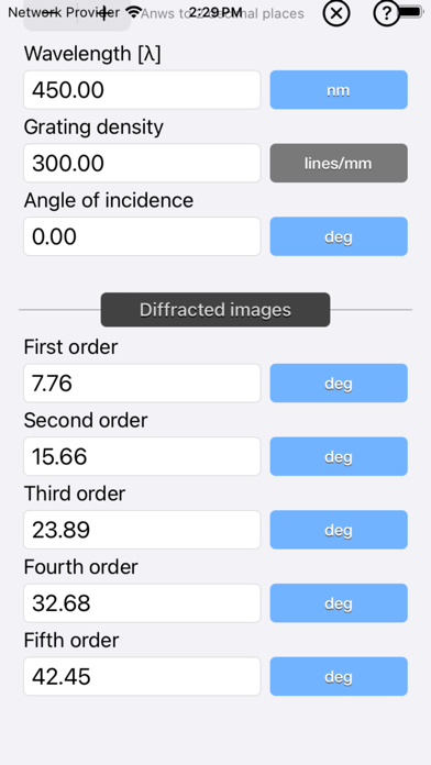 Diffraction Grating Calculator Screenshot