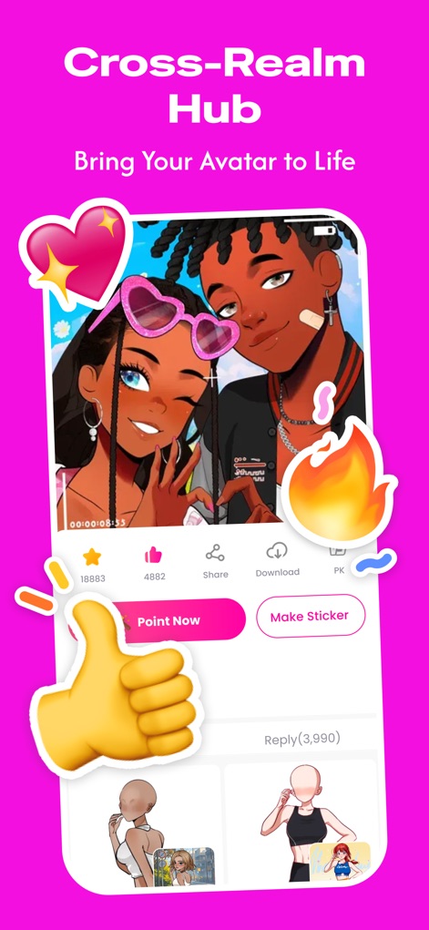 Neku: make avatar sticker - Seamlessly share completed avatars across platforms and instantly generate personalized stickers with the dedicated sticker creation tool.