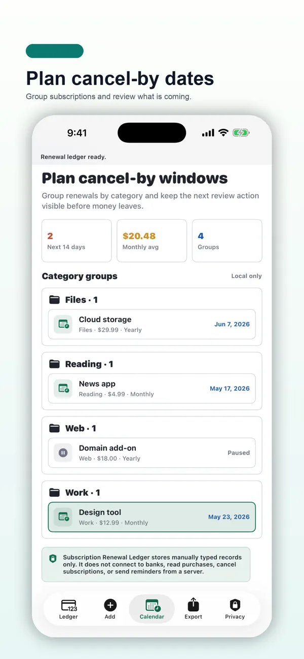 Screenshot #3 pour Subscription Renewal Ledger